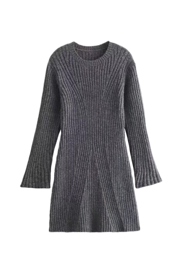 Rib Knit Mock Neck Long Sleeve Belted Bodycon Mini Dress