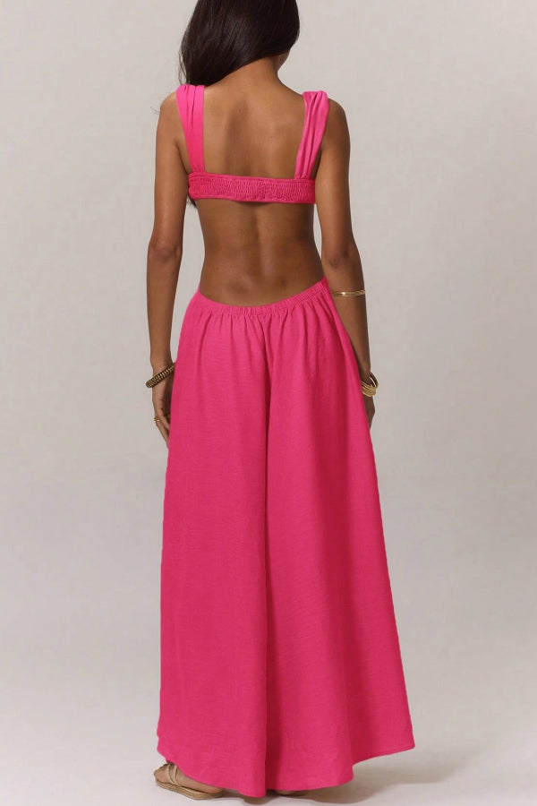 Solid Color Casual Camisole Loose Stretch Wide-leg Jumpsuit