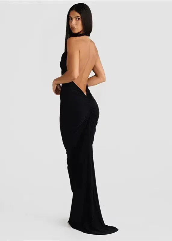 One-Shoulder Twisted Strap Folded Neckline Bodycon Maxi Dress