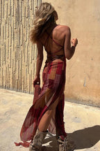 Griselda Exclusive Midi Dress with a Unique Gypsy Style Print, Cowl Neckline At the Back, Lace Up Fastening and Slit Evening Wear Edit