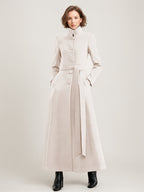 Wool Blend Long Coat Black Belted Stand Collar Winter Full Length Outerwear For Women 2026