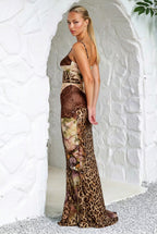 Print Lace Corset Bodice High Slit Maxi Dress