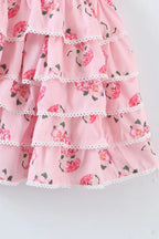 Floral Print Smocked Square Neck Tie-Shoulder Tiered Ruffle Mini Dress