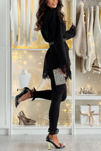 Spiced Muse Lace Trim Button Up Long Sleeve Lapel Blazer