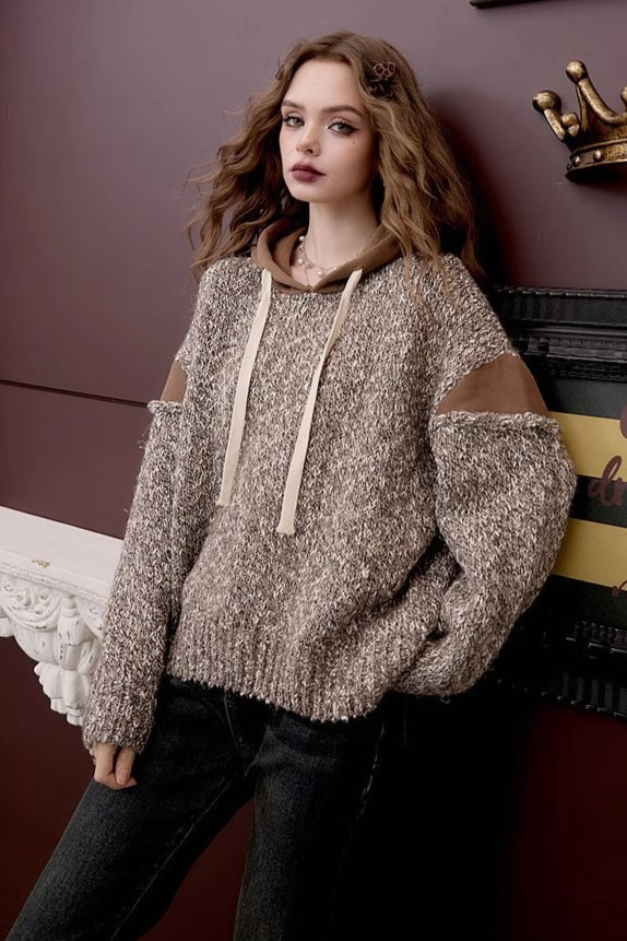 Color Block Hooded Relaxed Sweater