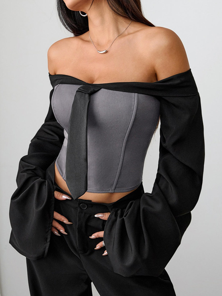 Vintage Corset Tie Up Long Sleeve Blouse