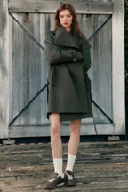 Wide Collar Single-Button Mid-Length Loose Fit Trench Coat