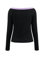 Contrast Color Off Shoulder Long Sleeve Tee