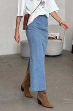 Blue Denim Bodycon Split Skirt