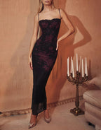 Floral Lace Trim Spaghetti Strap Bodycon Maxi Dress