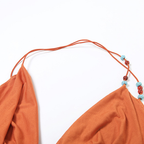 Halter beaded solid backless square neck top  | Festival Outfits Women