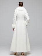 Maxi White Woolen Coat with Faux Fur Collar And Cuffs For Women 2026