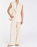 Apricot Print Lapel Straight Trousers Office Two Piece Set