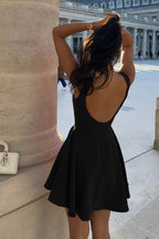 Boat Neck Sleeveless Pleated Fit and Flare Skater Mini Dress