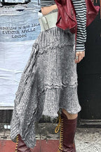 Knit Asymmetric Hem Ruffle Skirt