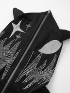 Rhinestone Hooded Loose Zipper Cardigan Hoodie