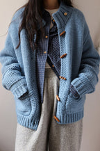 Vintage Solid Wool Chunky Knit Wooden Button Sweater