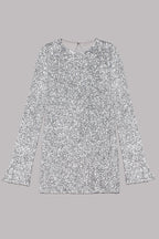 Sequin Long Sleeve Slit Cuff Crew Neck Mini Dress