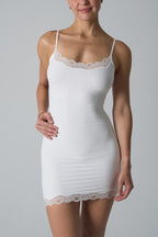 Scalloped Lace Trim Scoop Neck Spaghetti Strap Bodycon Mini Dress