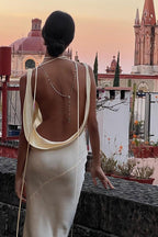 Bias Cut Cowl Neck Spaghetti Strap Open Back Maxi Slip Dress