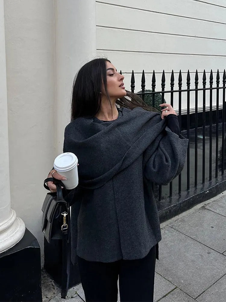 | Women Draped Cape Coat