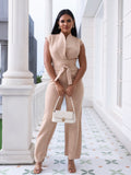 Lace up slim waist jumpsuit