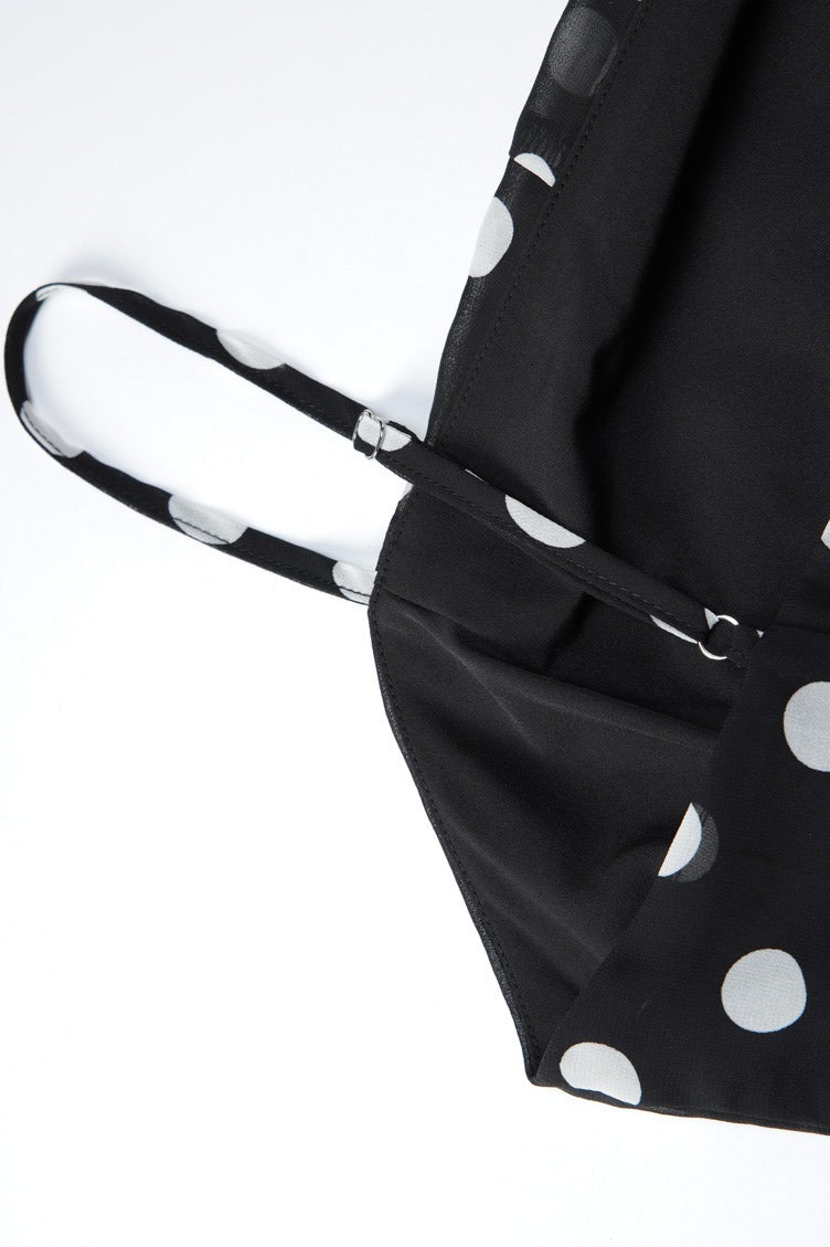 Black Square Neck Spaghetti Strap Contrast Polka Dot Slit Maxi Dress
