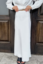 Satin Acetate-like V Neck Tie Long Sleeve Skirt Set