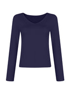 Solid V Neck Slim Long Sleeve Tee
