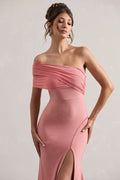 Mesh Panel Off-Shoulder Split Bodycon Party Dress