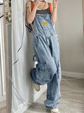 Vintage Big Pocket Splash Ink Print Overalls