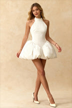 Halter Neck Bubble Hem Puff Skirt Bodycon Mini Dress