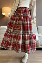 Wool Blend Tiered Plaid Skirt