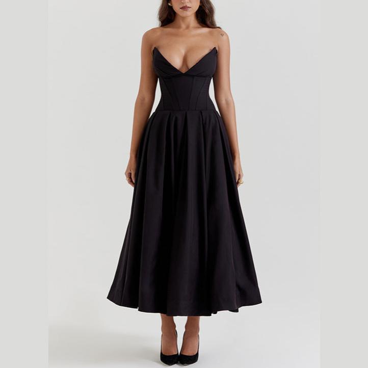 Strapless Corset Midi Ball Gown with Convenient Pockets