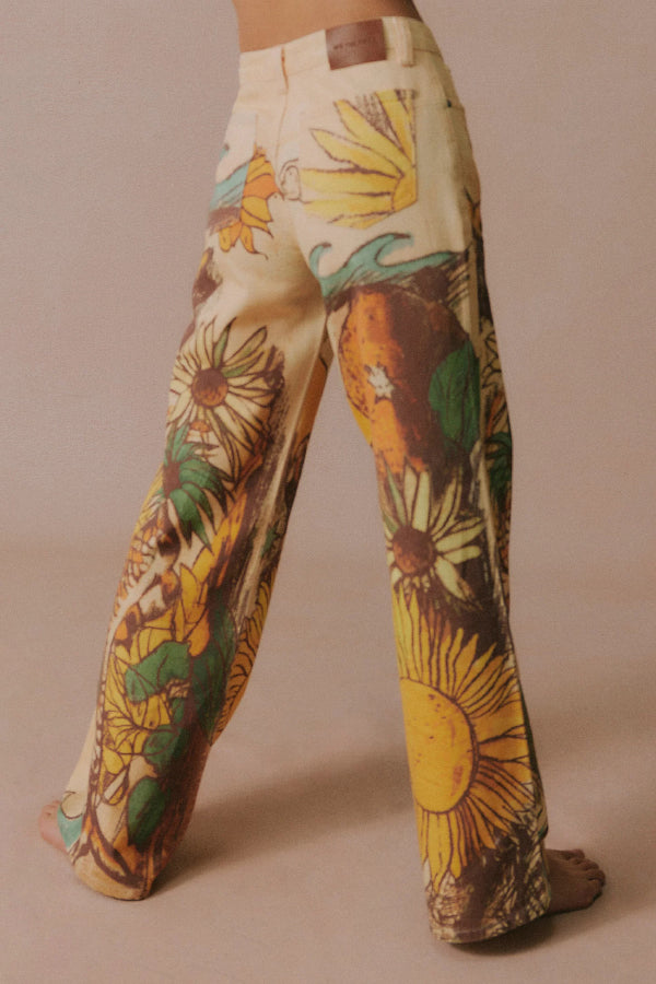 We The Free Denim Playful Doodle Printed Mid Rise Pocket Wide Leg Jeans