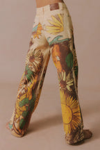 We The Free Denim Playful Doodle Printed Mid Rise Pocket Wide Leg Jeans