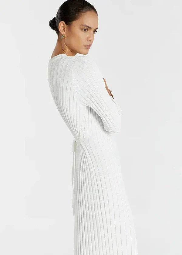 Long Sleeve Crew Neck Ribbed Knit Bodycon Maxi Dress