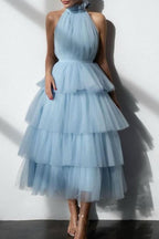 Blue Tiered Ruffle Mesh Party Dress