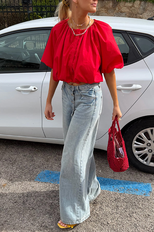 Diagonal Placket Button-down Jeans