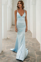 V Neck Back Tie Mermaid Formal Dress