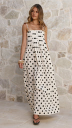 Felicity Maxi Dress - White/Black Spot