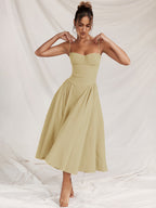 Soft Pink Corset Dress Spaghetti Strap Backless Pleated Cottagecore Midi Dress 2026