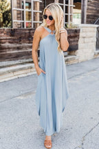 Halter Ring Detail Pocket Sharkbite Hem Jersey Maxi Dress