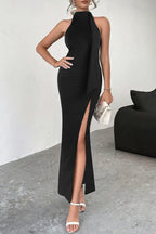 Backless Tie High Slit Dress