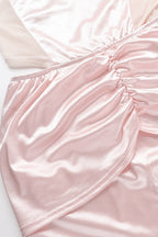 Satin One Shoulder Corset Rosette Side Cut Out Draped High Split Gown