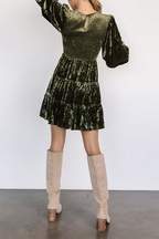 | Casual Ruffle Velvet O-neck A-line Dress