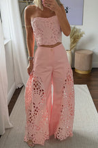 Sienna Embroidered Cut-Out Palazzo Pants Two-Piece Set