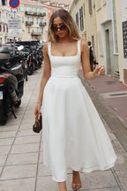 Simple Sleeveless Square Neck Work Dress