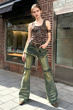 Blue Baggy High Waist Cargo Jeans