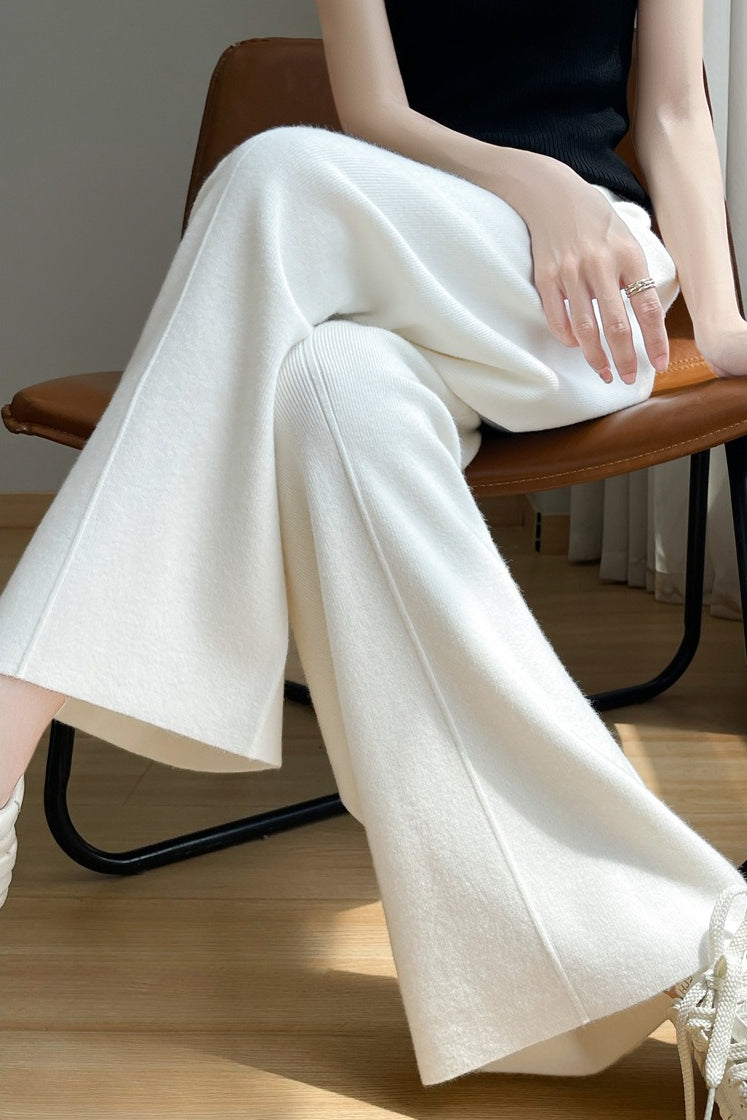 Wool Blend High Waist Knit Pants